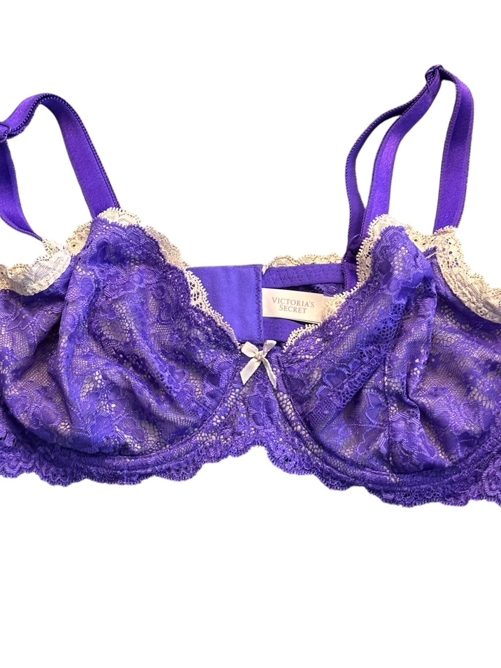 Victoria's Secret Bra, Dream Angels Violet Lace Underwire with Cream Trim, 38D